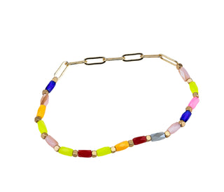 Half Glass Bead And Chain Stretch Bracelet
