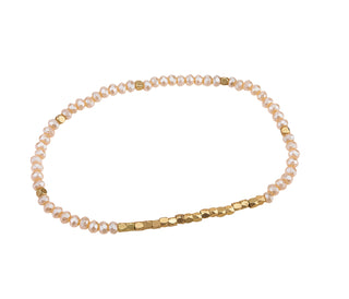 Half Glass Half Metal Bead Stretch Bracelet