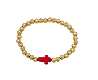 Water Resistant Gold Ball Bracelet With Stone Cross