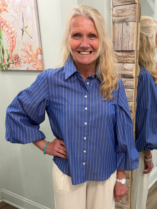 Giving Too Much Top in Blue & White Stripe