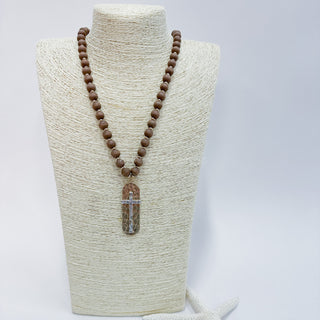 Beaded Cross Necklace in Brown