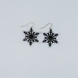 Black Shimmer Snowflake Earrings