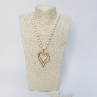 Beaded Heart Necklace in Cream