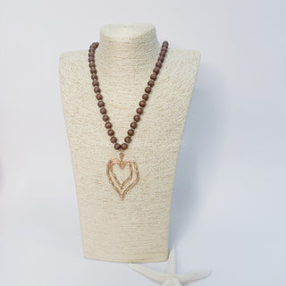 Beaded Heart Necklace in Brown