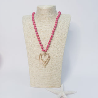 Beaded Heart Necklace in Pink