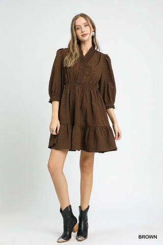 New Perspective Babydoll Dress in Brown