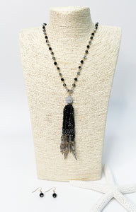 Talla Beaded Tassel Necklace in Black