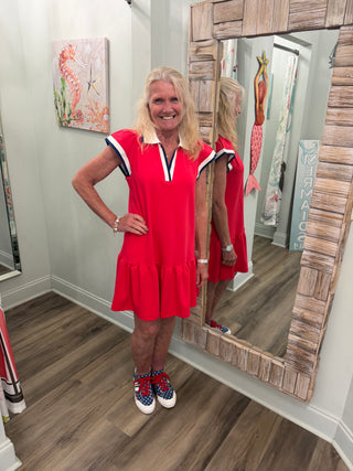 Casual Charm Dress in Red/White