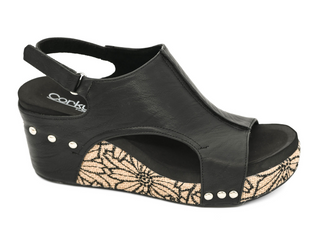 Corkys Carley Wedge In Black Floral Wrap