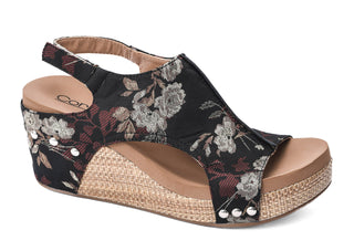 Corkys Carley Wedge in Black Tan Floral