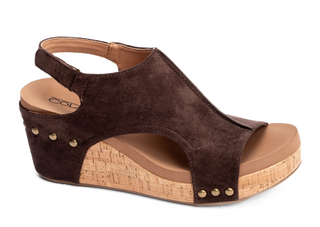 Carley Wedge in Chocolate Faux Suede