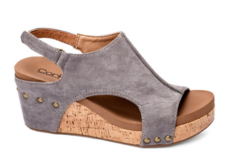 Carley Wedge in Light Grey Faux Suede