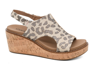 Corkys Carley Wedge In Tan Sparkle Leopard