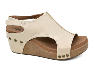 Corkys Carley Wedge In Washed Gold Combo