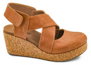 Corkys Case Closed Wedge Sandals In Cognac Smooth