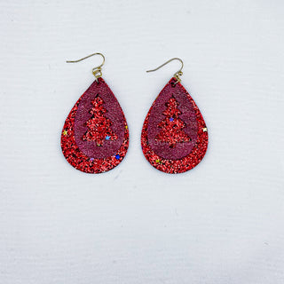 Sparkly Red Christmas Tree Drop Earrings