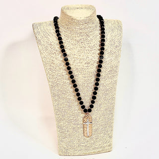 Beaded Cross Necklace in Black