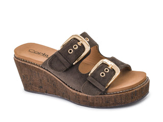 Corky's Double Dare Wedge in Chocolate Faux Suede