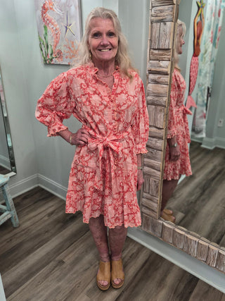 Pretty Paisley Dress in Coral
