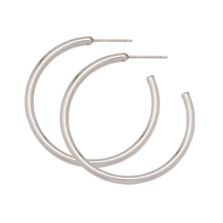 Thin Water Resistant Open Hoop Earring in Silver