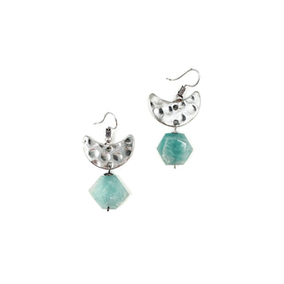 Silver Crescent & Amazonite Banjara Earrings