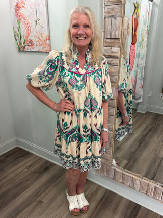 Calling You Out Mini Dress in Teal Mix