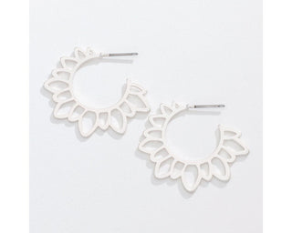 Matte Silver Floral Hoop Earrings