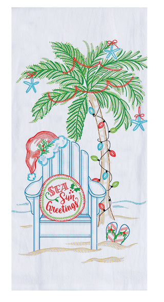 Holiday Sea Suns Greetings Embroidered Flour Sack Towel