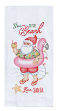 Holiday Beach Santa Embroidered Flour Sack Towel