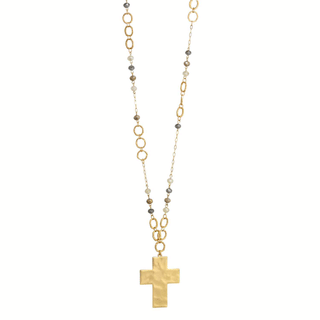 Hammered Cross Necklace in Mocha