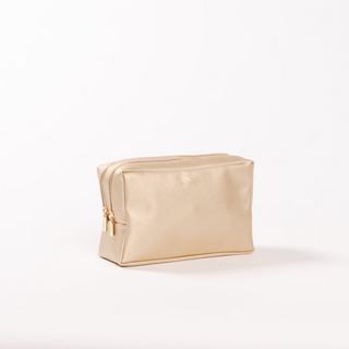 2-Way Toiletry Bag In Gold Faux Leather