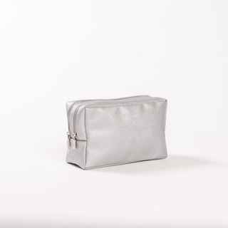 2-Way Toiletry Bag In Silver Faux Leather