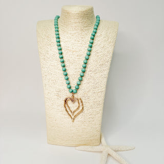 Beaded Heart Necklace in Turquoise