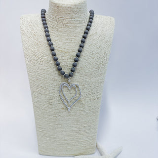 Beaded Heart Necklace in Grey