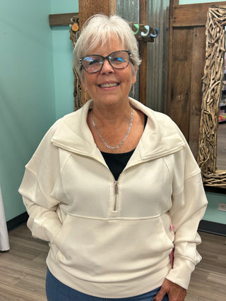 Come With Me Now Half-Zip Pullover in Pearl