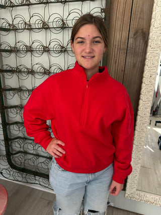 Keep It To Yourself Half-Zip Sweatshirt in Ruby *Doorbuster Deal*