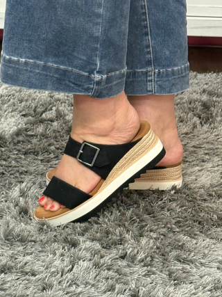 Diana Mule Buckle Wedge Sandal in Black