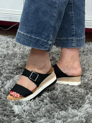 Diana Mule Buckle Wedge Sandal in Black