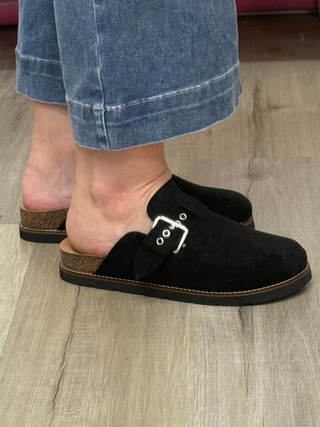 Corkys Day Dream Clogs In Black Faux Suede