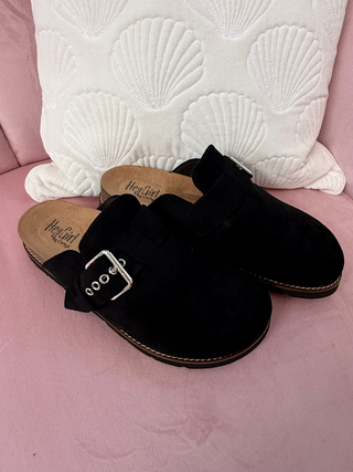 Corkys Day Dream Clogs In Black Faux Suede