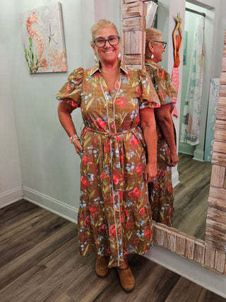Heart Of Gold Midi Dress in Olive