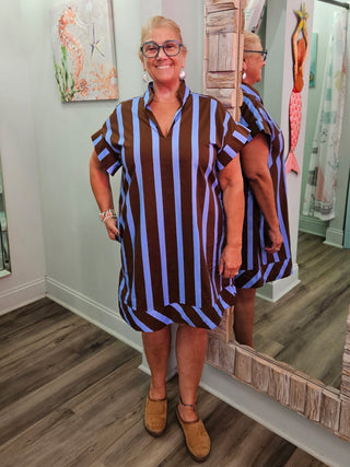 In Due Time Mini Dress in Blue Brown