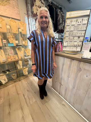 In Due Time Mini Dress in Blue Brown
