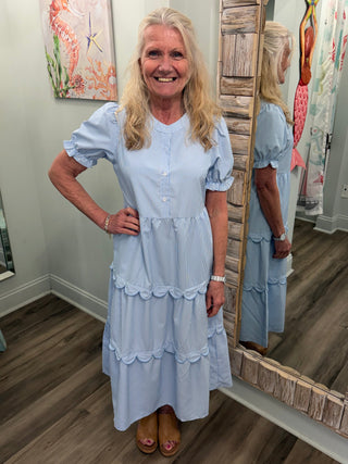 Just Around The Bend Maxi Dress in Blue Stripe