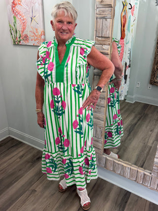 On Point Midi Dress in Green Mix