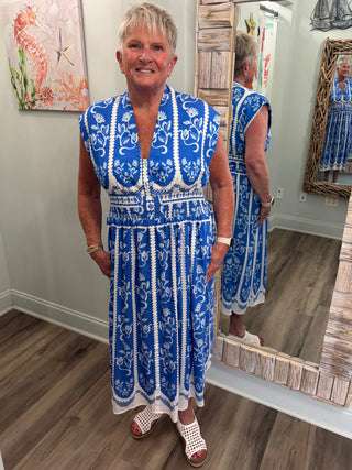 Thinking Out Loud Midi Dress in Blue
