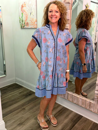 Broken Hearts Mini Dress in Light Denim