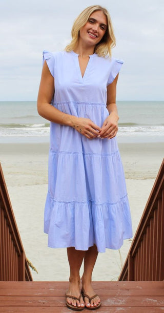 Mavis Ruffle Maxi Dress in Blue Skies