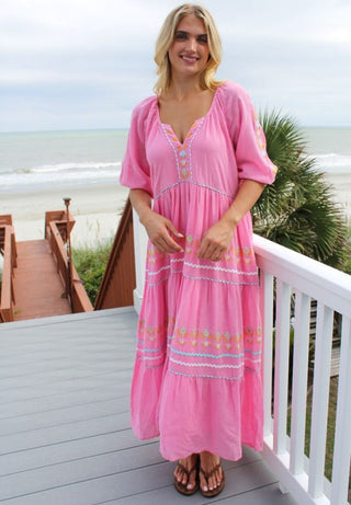 Trina Embroidered Maxi Dress in Pink