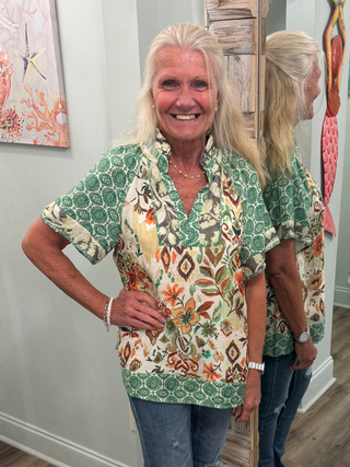 Walk Through Time Top in Sage Mix